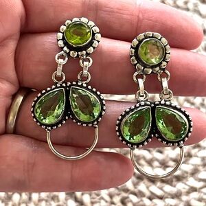 Green Peridot Crystal Quartz Sterling Silver 1.7” Post Stud Earrings